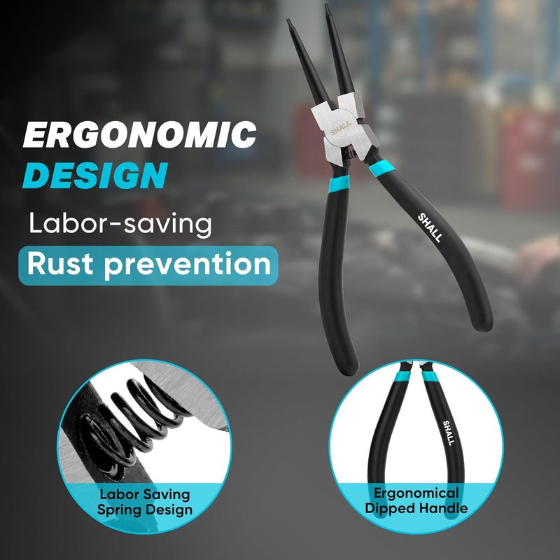 SHALL 4PCS Snap Ring Pliers Set, 7-Inch Internal External Circlip Pliers, Straight Bent C-clip Pliers Lock Ring Pliers, 5/64" Tip, Heavy Duty Reverse Pliers for Ring Remover Retaining w/Portable Pouch - Image 5